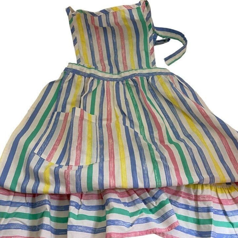 #7133 Pastel Striped BIB CHEF Apron 40 long 15 front waist